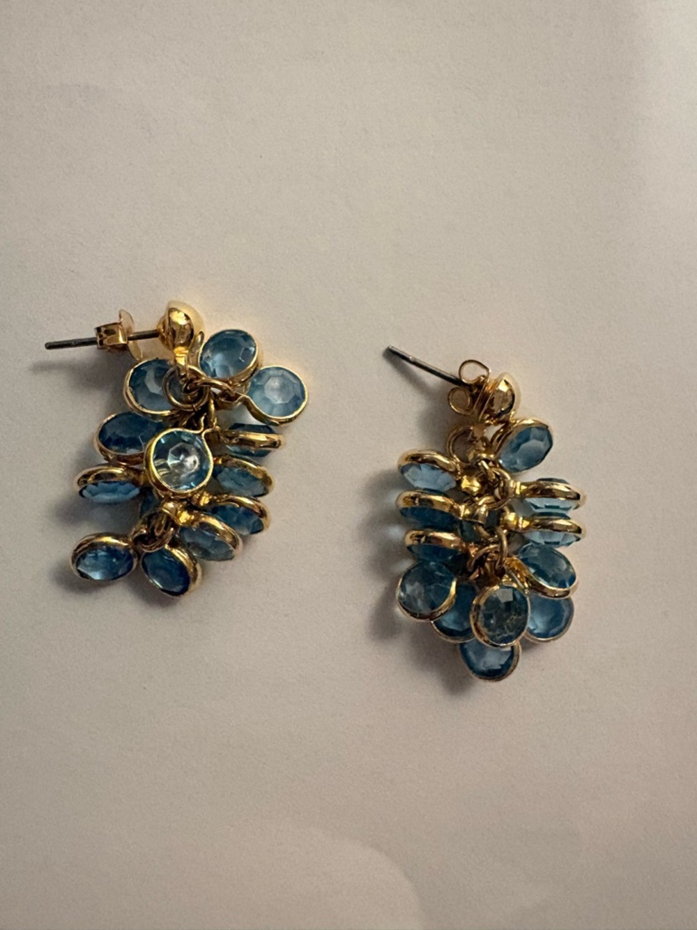 Gold-Plated Blue Crystal Cluster Drop Earrings
